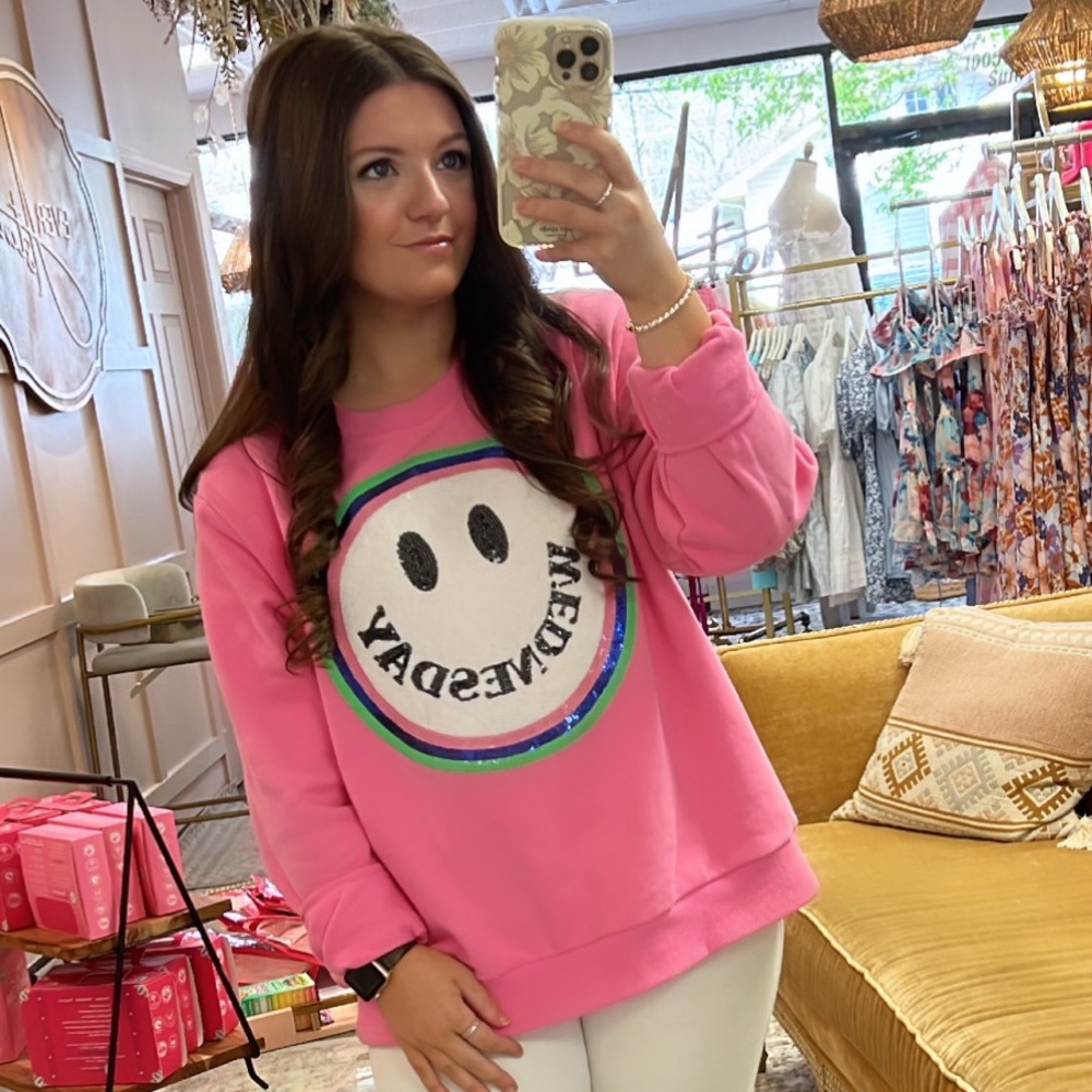 QUEEN OF SPARKLES Pink Smile Wednesday Sweatshirt